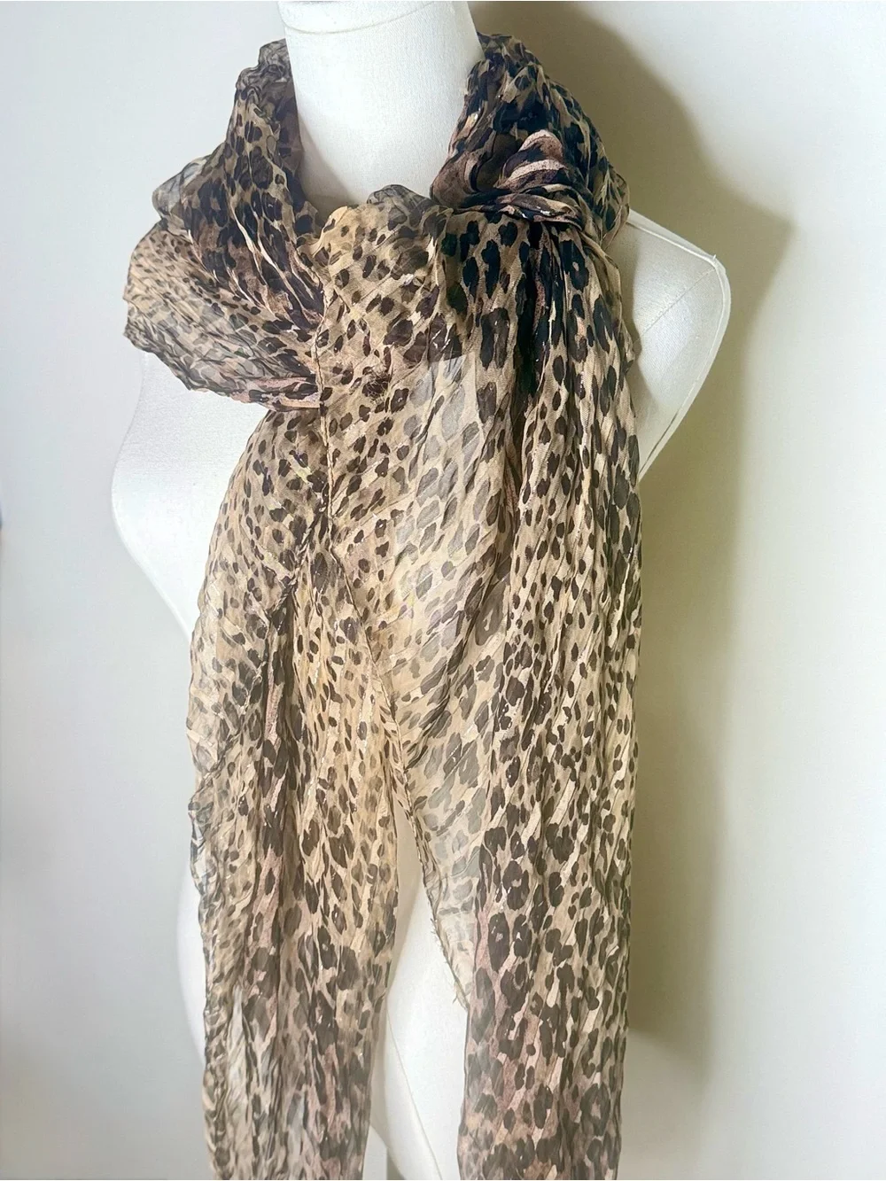 Leopard Print Sheer Scarf Wrap in Brown and Black